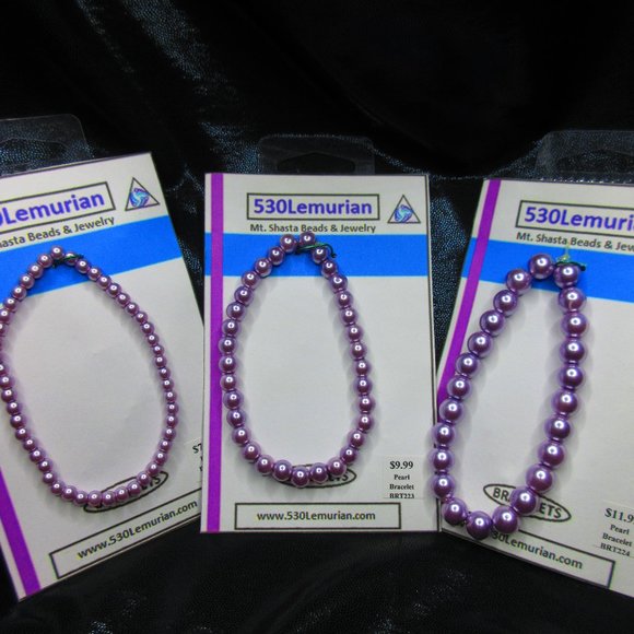 Lavender Purple Glass Pearl 7" Stretchy Bracelet Lot Of 3 Different Bracelets - Picture 1 of 4